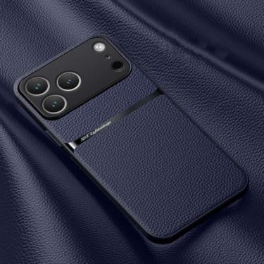 Imagem de SFDSUH Capa de couro magnética para iPhone 16e com acabamento fosco (para iPhone 16e/Azul Escuro)