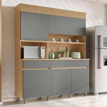 Imagem de Armário de Cozinha 5 Portas 2 Gavetas 160cm 100% Mdf Realeza Carvalho/Titânio