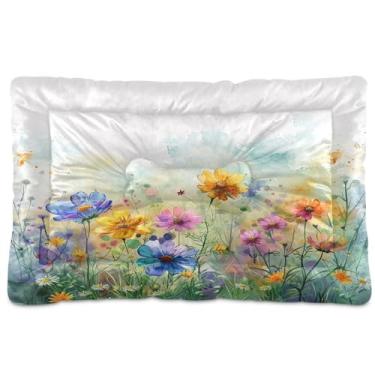 Imagem de SEHANY Cama para cães e gatos com flores silvestres coloridas com fundo antiderrapante, cama de canil, colchão macio para animais de estimação, lavável para cães pequenos, médios e grandes, gatos, 91