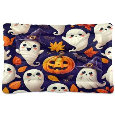 Imagem de SEHANY Cama de cachorro fantasma Halloween Boo Cama de gato com fundo antiderrapante, cama de canil, colchão macio para animais de estimação, lavável para cães pequenos, médios e grandes, gatos, 91 x
