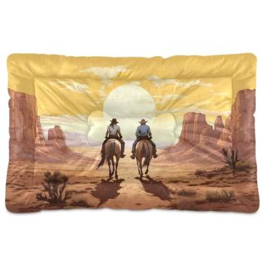 Imagem de SEHANY Cama de cowboy do deserto ocidental para cães e gatos com fundo antiderrapante, cama de canil, colchão macio para animais de estimação, lavável para cães pequenos, médios e grandes, gatos, 45,7