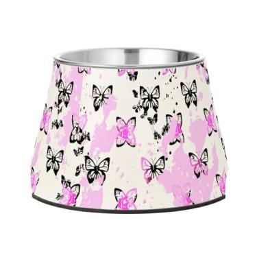 Imagem de SEHANY Tigelas de borboleta fofas para cães antiderrapantes de aço inoxidável com fundo de borracha para evitar tombamento, tigelas elevadas para comida e água quadriculadas para cães e gatos