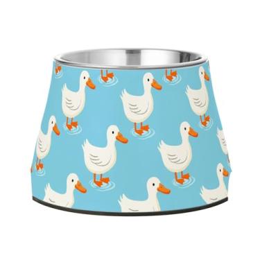 Imagem de SEHANY Tigelas fofas para cães de pato antiderrapante de aço inoxidável com fundo de borracha que evita a queda, 2,3 tigelas quadriculadas para comida e água para cães e gatos