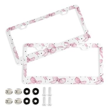 Imagem de SEHANY Lindas molduras de placa de licença de arco rosa, capas de moldura de alumínio à prova de ferrugem com orifícios elípticos e parafusos, serve para acessórios de carro de tamanho padrão de