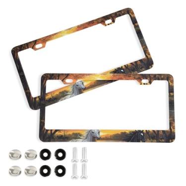 Imagem de SEHANY Molduras de placa de carro Majestic Running Horses, capa de alumínio à prova de ferrugem para placa de carro com furos elípticos e parafusos serve para acessórios de carro de tamanho padrão de