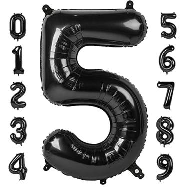 Imagem de Números de balão de 101 cm, 5 bolas para decorações de 5º aniversário, 15 25 35 e 50 balões grandes pretos para decoração de festa de sessão de fotos de casamento