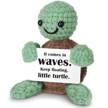Imagem de Tartaruga de crochê positiva engraçada para mulheres, animal de pelúcia emocional fofo para adolescentes, amigos, esposa, marido, colega de trabalho, irmãs, presentes emocionais motivacionais para