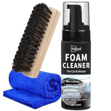Imagem de POLIXEL Limpador de espuma interior de carro – Poderoso tapete sem água e removedor de manchas de assento para couro, tecido, vinil – spray de detalhes automático com escova segura para todos os