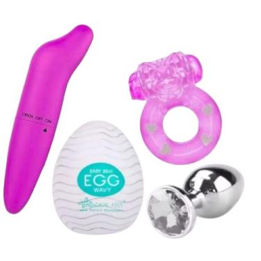 Imagem de Kit Sexy Shop Desejo Total: Plug + Egg + Golfinho + Anel — Estímulo, Controle e Puro Êxtase!