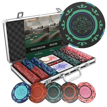 Imagem de Bullets Playing Cards, Maletin Poker Set profissional. Estojo com cartas e fichas Poker. 300 Poker Chips sem valores e baralho de cartas de plástico impermeáveis. Inclui instruções de póquer