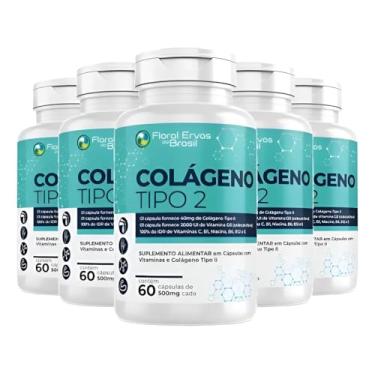 Imagem de KIT C/5 Un. Colageno Tipo 2 Com Vit. D3 B12 B6 Puro Maior Absorção 500mg 60cáp Floral Ervas