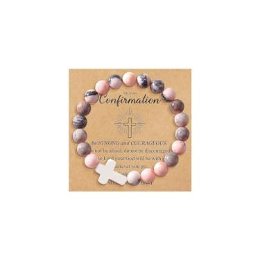 Imagem de choice of all Presentes de primeira comunhão para meninas, pulseiras cristãs para mulheres, pulseiras religiosas com contas, presentes de batismo de primeira comunhão para meninas adolescentes,