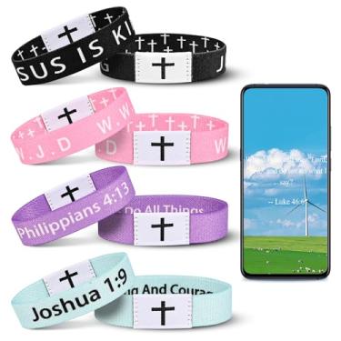 Imagem de Meajjew Pulseira de 4 peças com versículo bíblico diário, pulseira cristã WWJD Jesus is King para mulheres e homens, pulseira de Jesus, Fibra de poliéster, Sem Pedra Preciosa