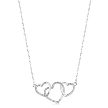 Imagem de Gargantilha Três Corações Zircônias Em Prata 925