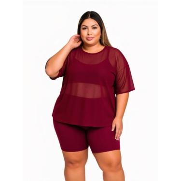 Imagem de Blusa Tule Feminina Fitness Academia Plus Size Vinho Cor:VinhoTamanho: