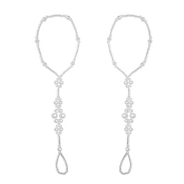 Imagem de JEWSUN 2 peças de sandálias de casamento descalço - sandálias de noiva descalço - joias de pé - sandálias de casamento - sandálias sem pé - tornozeleira escrava - acessórios de casamento - sandálias