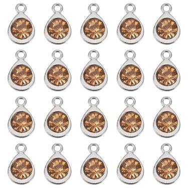 Imagem de Spritewelry Berloques de pedra do mês de nascimento de vidro, pingentes redondos de cristal de strass, pingentes de pedra de nascimento de cristal para fabricação de joias, colar, brinco, Metal não