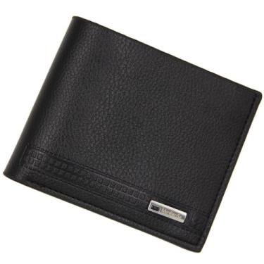 Imagem de Carteira de couro masculina elegante e conveniente com janela para identidade e bolso para dinheiro, carteiras pequenas e ultrafinas com várias dobras para cartões, Preto, Tendência