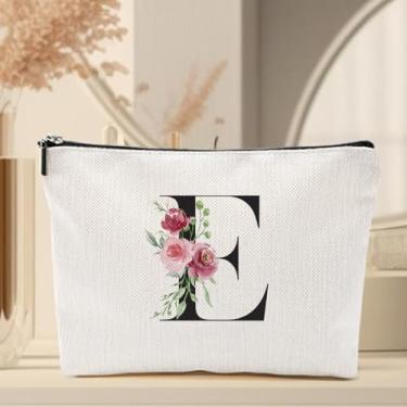 Imagem de Bolsa de maquiagem inicial, presentes personalizados para mulheres, presentes de dama de honra para o dia do casamento, Bege 2374, Impressão frente e verso para imagens de alta qualidade