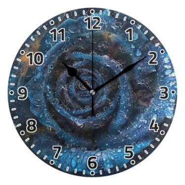 Imagem de WELLDAY Relógio de parede sem tique-taque 25,4 cm - Relógio redondo silencioso de quartzo operado por bateria rosa azul para casa/escritório/cozinha/sala de aula