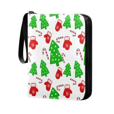 Imagem de Wassud Árvore de Natal e luvas de 4 bolsos para fichário para cartões colecionáveis 400 cartões padrão à prova d'água TCG CCG MTG álbum presentes para colecionadores meninos meninas