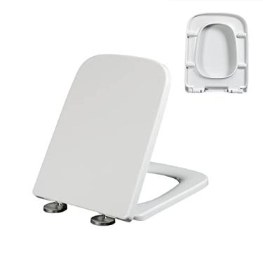Imagem de uhyOHF Assento sanitário quadrado assento sanitário macio fechamento superior fixo assentos sanitários com liberação rápida, assento retangular loo com dobradiças ajustáveis, branco, 04B (uma cor-04A