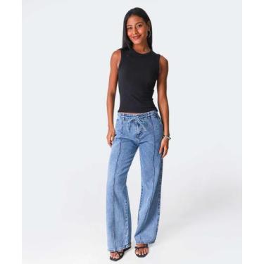 Imagem de Calça Jeans Wide Leg Bolsos Feminina Biotipo-06010, 38, Jeans