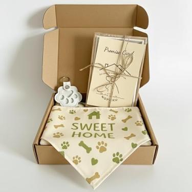 Imagem de Nopikku Sweet Home Caixa de presente de boas-vindas para novos donos de cães, conjunto de lembrança com bandana, etiqueta de nome com impressão de pata, cartão de promessa e moldura de foto, presente