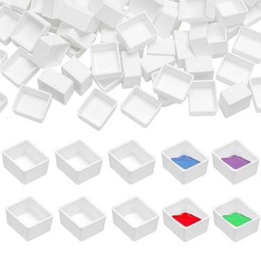 Imagem de 50 peças de panelas vazias de aquarela de 2 ml, panelas inteiras, pintura acrílica, estojo de lata de viagem, latas de tinta de plástico para substituição de panelas de aquarela DIY (branca)