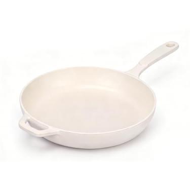 Imagem de Hisencn Frigideira de ferro fundido, frigideira de cerâmica de 28 cm, frigideira antiaderente sem PFAS e PTFE e PFOA, segura para lava-louças e forno, frigideira de ferro fundido esmaltado para fogão