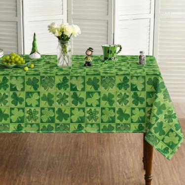 Imagem de Horaldaily Toalha de mesa quadrada para Dia de São Patrício, 152 cm x 152 cm, xadrez, buffalo, verde, lavável, para decoração de festa, piquenique, jantar