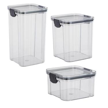 Imagem de Mood Fresh Lock – Kit 3 Potes Herméticos Quadrados com Trava (1300ml, 1000ml e 460ml)