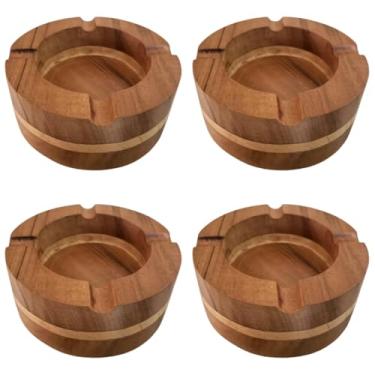 Imagem de Kit 4x Cinzeiro Redondo Artesanal Envernizado Em Madeira Nobre 10x6cm