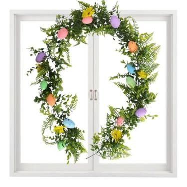 Imagem de Guirlanda para Lareira da Páscoa - Decoração de Primavera e Festividades | Guirlanda com Ovos de Páscoa Artificiais e Coloridos - Para Decoração de Parede Lareira Mantel e Escadas no Feriado de