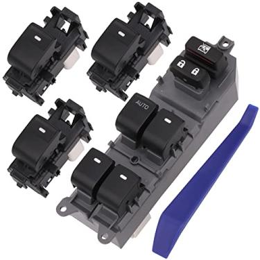 Imagem de Obaee Interruptor lateral do motorista e 3 interruptores de janela do passageiro, compatível com Toyota Camry/XLE/Corolla/Highlander/Prius C/RAV4/Yaris/Matrix, Scion xB 1 botão AUTO, luz azul OEM 84820-02190