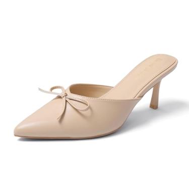 Imagem de Shoe'N Tale Sapatos femininos salto gatinho salto laço sandálias fechadas bico fino slip-on elegante stiletto mules, Nude., 36