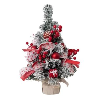 Imagem de Mini árvore de Natal de mesa de 30 cm/40 cm, cedro artificial, flocagem, pequena árvore de Natal para decorações de férias, planta artificial (bege, 30 cm)