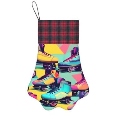 Imagem de Patins Retrô Estampa Colorida Meias de Natal Animais de Estimação Decoração de Natal Cães Gatos Árvore Decoração Doce Presente Conveniente