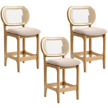 Imagem de Kit 3 Banquetas Baixa Bar Cozinha Sala De Jantar Betta L02 Mel Tela Suede Bege - Lyam Decor