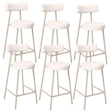 Imagem de Kit 06 Banquetas Baixa Cozinha Sala Jantar Bancada Milão Arena L02 Linho Cru - Lyam Decor