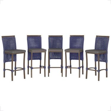 Imagem de 5 Banqueta Em Alumínio Roma Marrom Corda Náutica Tecido 11 Azul