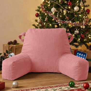 Imagem de Unisakey Almofadas de leitura confortáveis portáteis para sentar na cama (rosa escuro), travesseiro de costas com braços e bolsos para adultos, almofada de cama de espuma viscoelástica para dormitório