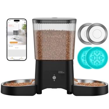 Imagem de HoneyGuaridan Alimentador automático para gatos com WiFi 2,4G/5G, dispensador de comida de gato de 3,5 L com controle de aplicativo. Inclui 2 tigelas de aço inoxidável e 2 tigelas antiasfixia com