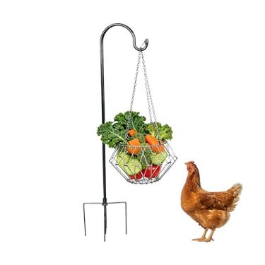 Imagem de Alimentador de frango suspenso de altura ajustável com gancho de pastor, alimentador dobrável de vegetais e frutas, cesta de alimentação de frutas de aves com corrente suspensa, brinquedos de frango