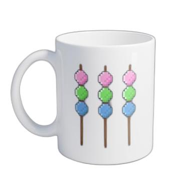 Imagem de Caneca Xícara de Café Porcelana 300ml Desenho Bolinho de Dango Pixel Art