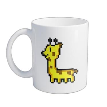 Imagem de Caneca Xícara de Café Porcelana 300ml Com Desenho Girafa Fofa Estilo Pixel Art
