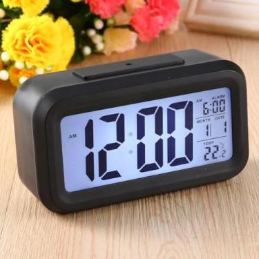 Imagem de Relógio de Mesa Portátil Digital com Despertador LED LCD - Brilho Ajustável, Ideal para Quarto, Escritório e Viagens, Visível no Escuro (Preto)