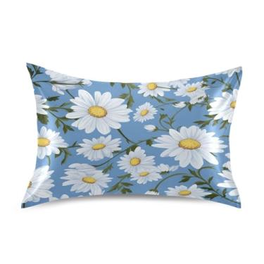 Imagem de Wassud Fronha de cetim com estampa de margarida branca para cabelo e pele, fronhas de seda lisa, tamanho queen, respirável, com fecho de envelope