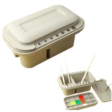 Imagem de Balde de lavagem de pincel, 23 cm x 14 cm x 9 cm de plástico cinza com paleta e caixa de tinta, 3 conjuntos para pintura e desenho (cinza)