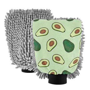 Imagem de ODAWA Luva absorvente de microfibra chenille para lavagem de carro, luva de lavagem de carro de canhão de espuma de abacate verde, 20,5 x 30 cm (pacote com 2)